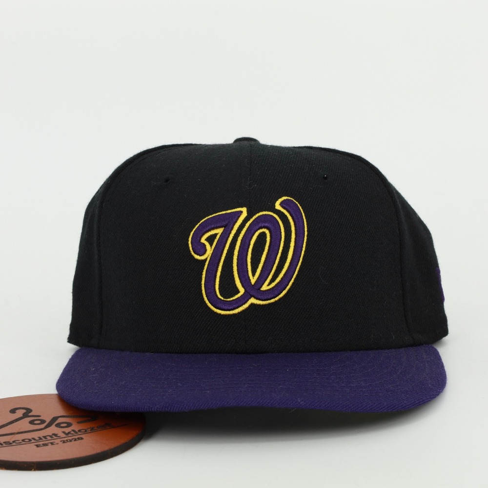 New Era 59FIFTY‎ Washington Nationals Fitted Hat Black Purple Yellow Size 7 Wool
